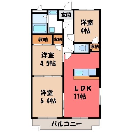 宇都宮駅 バス4分  簗瀬西下車：停歩2分 3階の物件間取画像